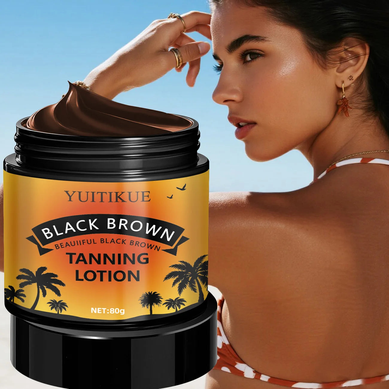 YUITIKUE Black Brown Tanning Lotion - Sunless Tanner, Fast Natural Color, Moisturizing & No Streaks, Odor Free & Long Lasting