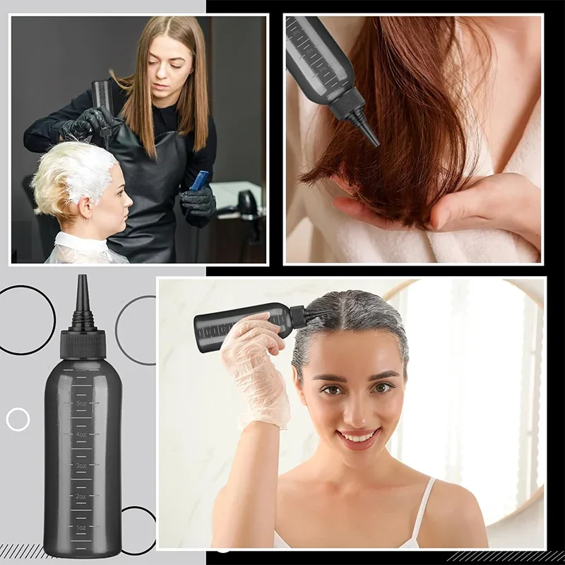 Hair Oil Application Bottle, with 3 Pointed Mouth Caps and 6 Ounces Hair Dye Bottle Root Comb, Suitable for Scalp (black&white)