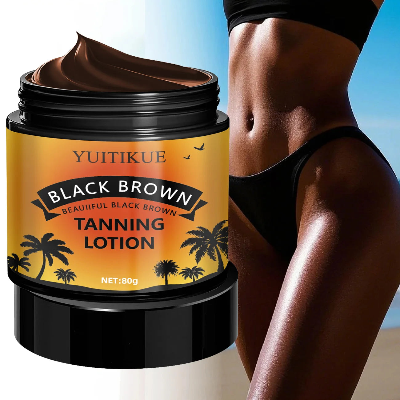 YUITIKUE Black Brown Tanning Lotion - Sunless Tanner, Fast Natural Color, Moisturizing & No Streaks, Odor Free & Long Lasting