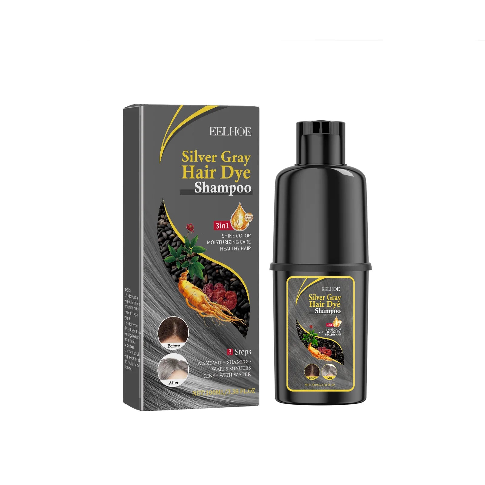 Hair Dyeing Shampoo 3-in-1 Rapid Hair Dyeing Repair Dry Cleaning Nourishing Hair Roots Restoration Hair Coloring Black Shampoo
