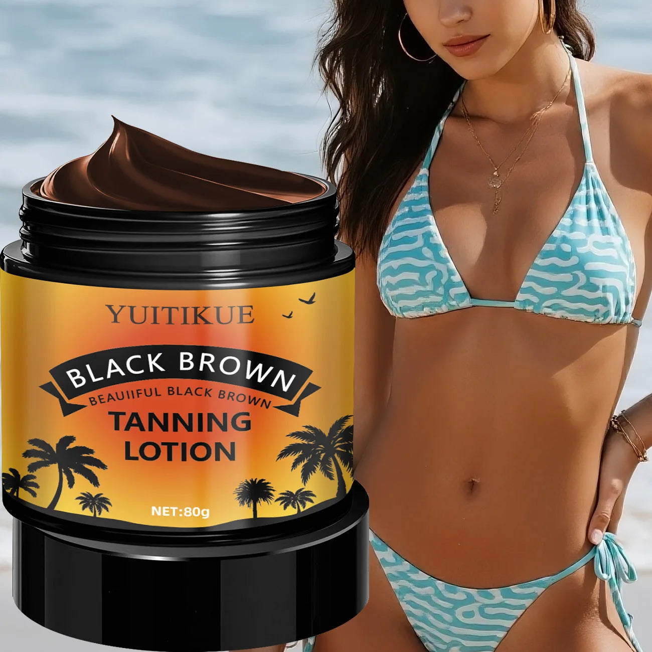YUITIKUE Black Brown Tanning Lotion - Sunless Tanner, Fast Natural Color, Moisturizing & No Streaks, Odor Free & Long Lasting