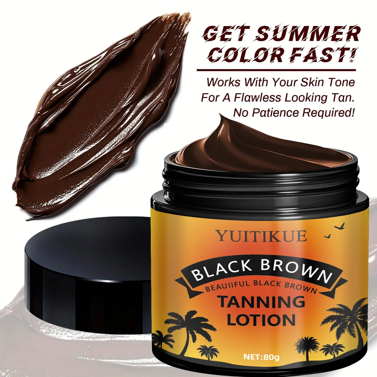 YUITIKUE Black Brown Tanning Lotion - Sunless Tanner, Fast Natural Color, Moisturizing & No Streaks, Odor Free & Long Lasting
