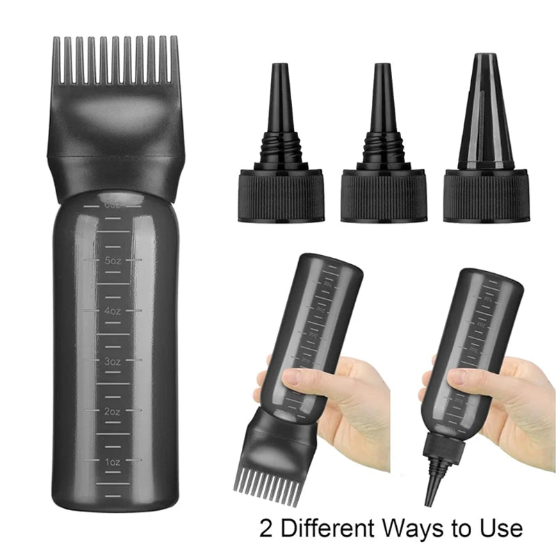 Hair Oil Application Bottle, with 3 Pointed Mouth Caps and 6 Ounces Hair Dye Bottle Root Comb, Suitable for Scalp (black&white)