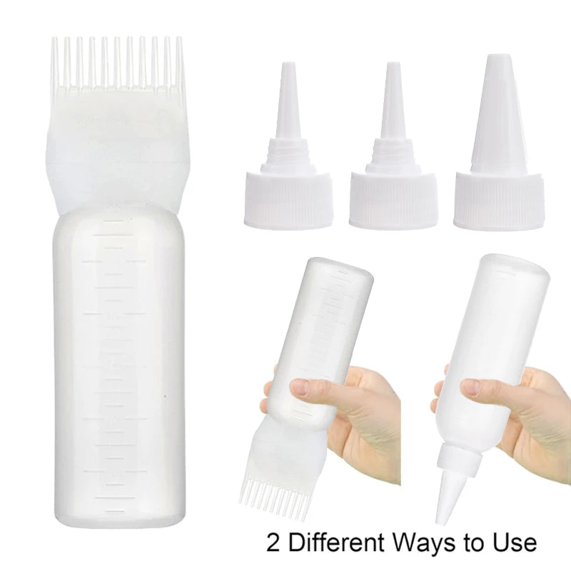 Hair Oil Application Bottle, with 3 Pointed Mouth Caps and 6 Ounces Hair Dye Bottle Root Comb, Suitable for Scalp (black&white)